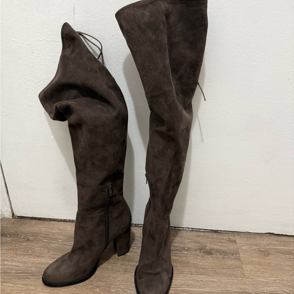 Brown Suede Over-the-Knee Boots
